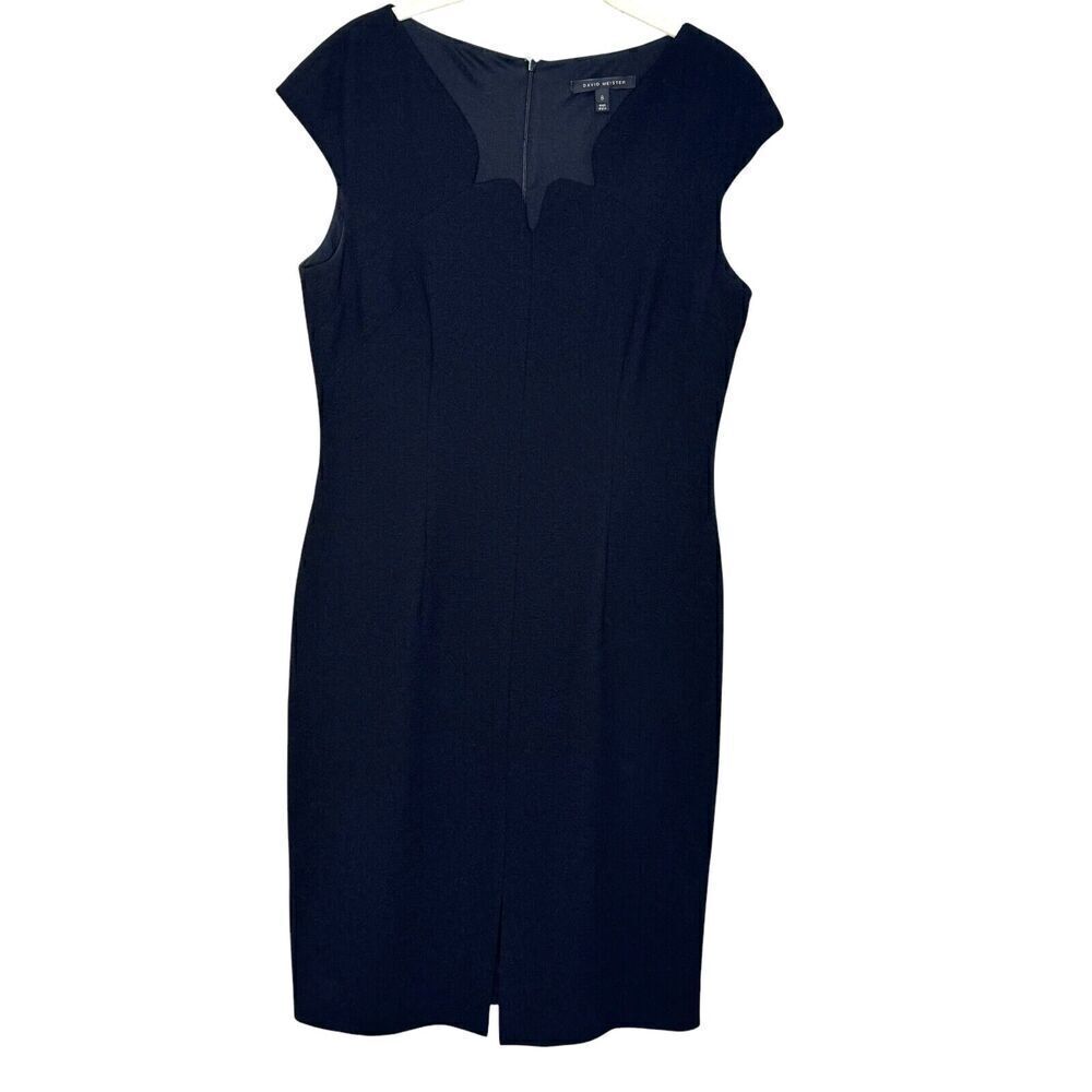 David Meister Dress Size 8 Black Scallop Neck Cap Sleeve Career